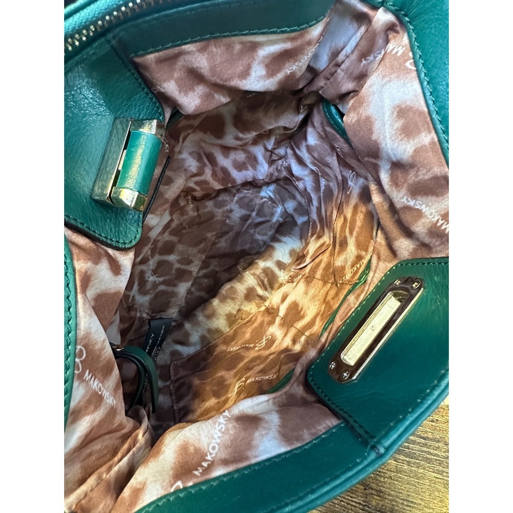 B. Makowsky Turn Lock Shoulder Bag Genuine Pebbled Leather Green Crossbody Purse - Picture 6 of 16